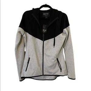 NWT Red Fox Black & Gray Full Zip Fitted Hoodie Sweats Jacket zipper pockets